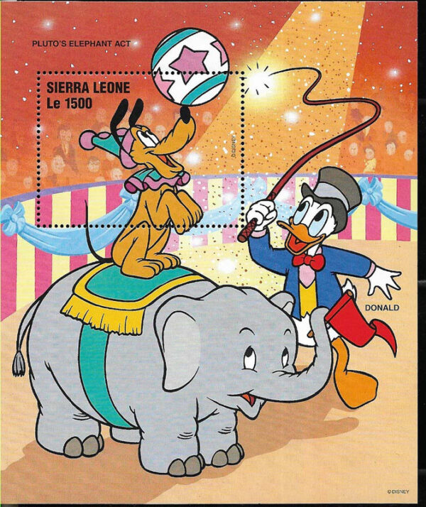 #19168 Estampilla Disney Sierra Leona Donald Pluto En Circo