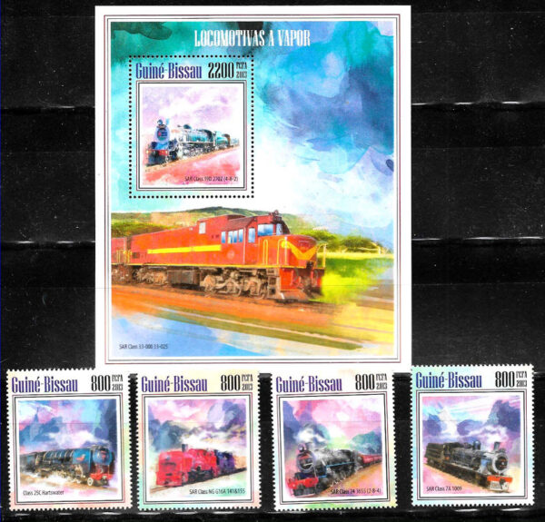 #20016 GUINEA BISSAU 2013 TRANSPORT TRAIN LOCOMOTIVE SET+S/S YV 5177-80 BL938
