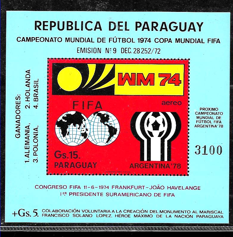 Feuille De Timbres Guatemala 1974 Football SURIMPRIMÉE - Neufs Jamais Oblitérés (MNH)