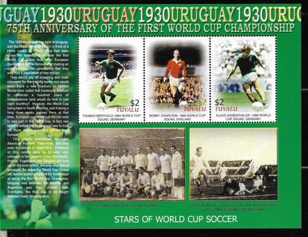 #9119 TUVALU 2005 SPORT SOCCER FOOTBALL WORLD CUP 1st CHAMP URUGUAY M/S YV1066-8