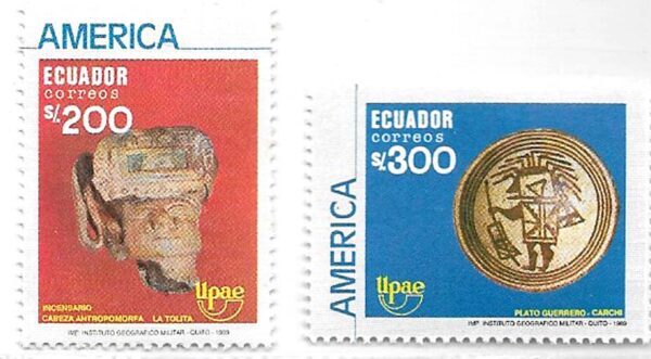 #3715 ECUADOR 1990 UPAEP AMERICA PRECOLOMBIAN ARCHEOLOGY YV 1195-6 MI 2157-8 MNH