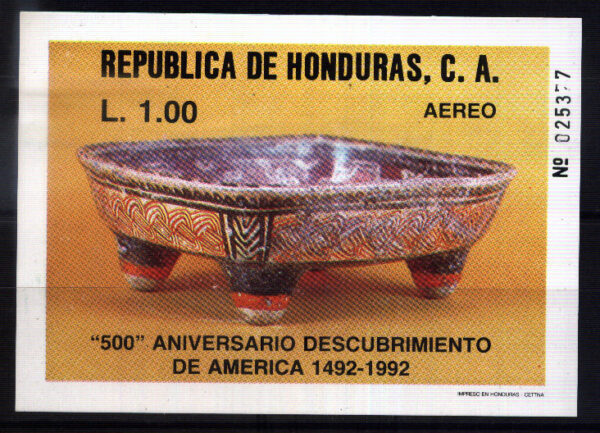 #6610 HONDURAS 1988 ARCHEOLOGY V CENTENARY DISCOVERY AMERICA S/S YV BL 39 MNH