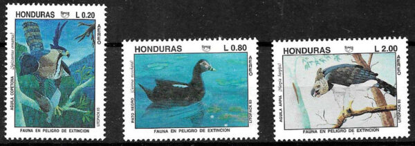 #6619 HONDURAS 1993 UPAEP AMERICA FAUNA PAJAROS YV AE 837-9 MNH