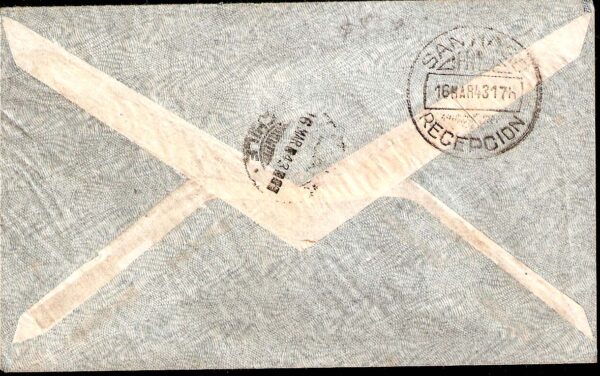 AARG 345 ARGENTINA CHILE 1943 cover proc y riq flora sugar 40 cts alone - Imagen 2
