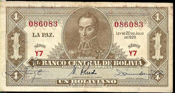#B29 BOLIVIA 1 BOLIVIANO AÑO 1928 XF