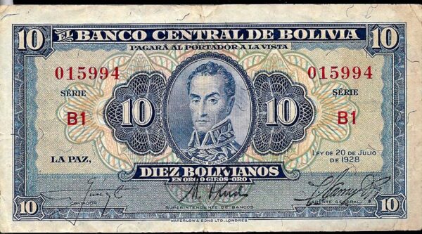 #B31 BOLIVIA 10 BOLIVIANOS AÑO 1928 XF