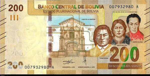 #B57 BOLIVIA 200 BOLIVIANOS AÑO 2019 UNC
