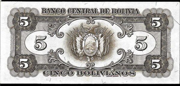 #B34 BOLIVIA 5 BOLIVIANOS AÑO 1945 UNC - Imagen 2