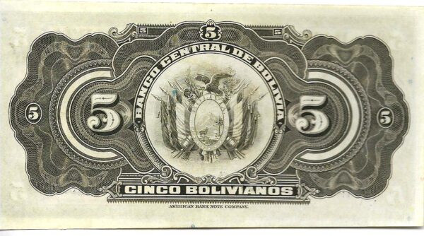 #B26 BOLIVIA 5 BOLIVIANOS AÑO 1928 UNC - Imagen 2