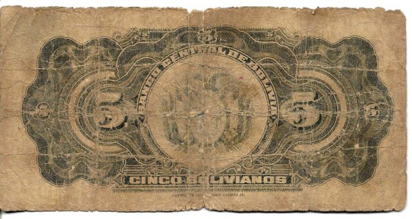 #B28 BOLIVIA 5 BOLIVIANOS AÑO 1928 USED - Imagen 2