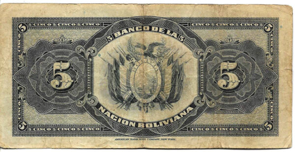 #B36 BOLIVIA 5 BOLIVIANOS AÑO 1911 USED - Imagen 2